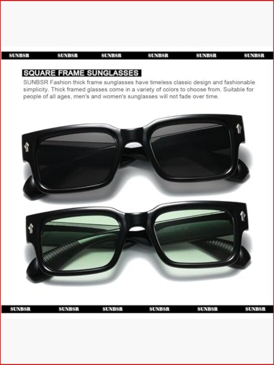 Classic Square Sunglasses Trendy Thick Frame Rectangle Chunky Black Shades main image 4
